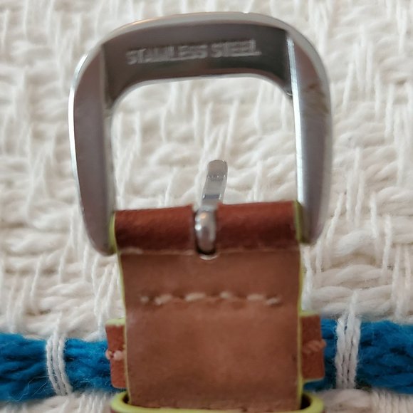 Coach Boyfriend NeonGreen Dial Brown Leather Strap - Picture 6 of 8